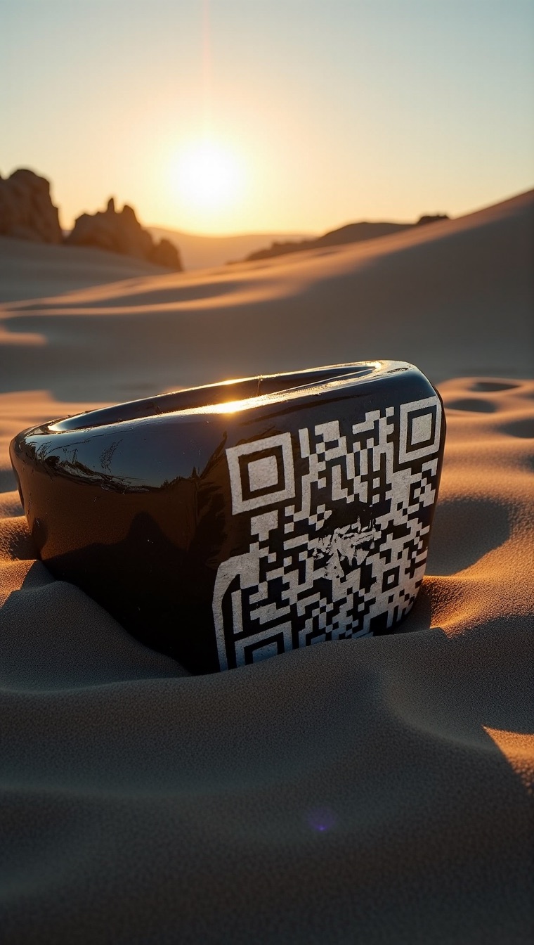EVOL HIM Phantom Black QR Code Ring in desert sand