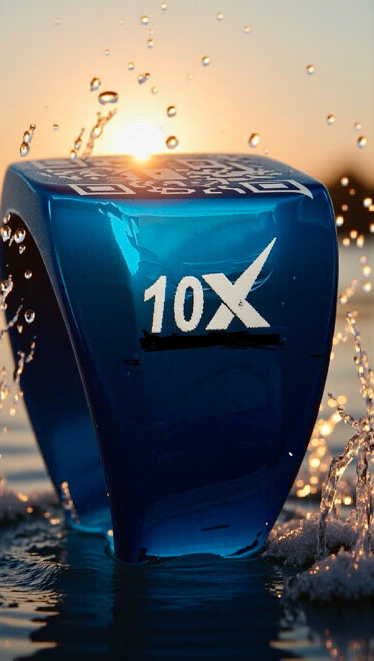 EVOL HIM Royal Blue QR Code Ring in ocean spray at sunset